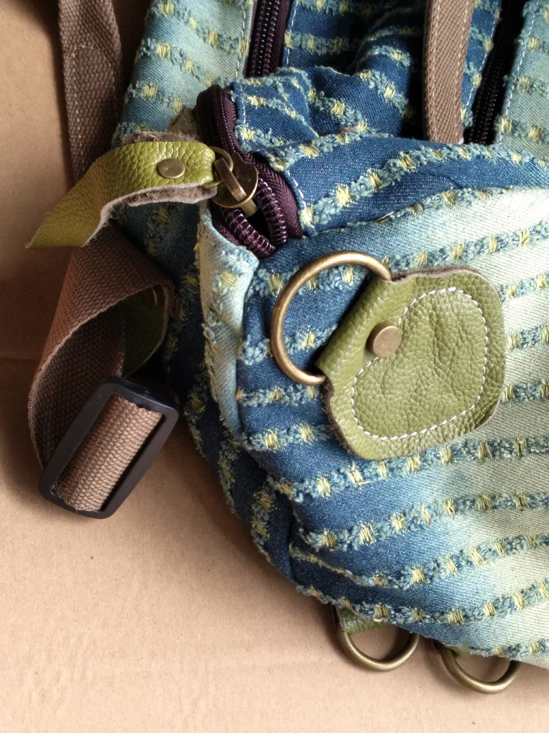 Женская джинсовая сумка из 100% кожи повседневная мессенджер на молнии в стиле