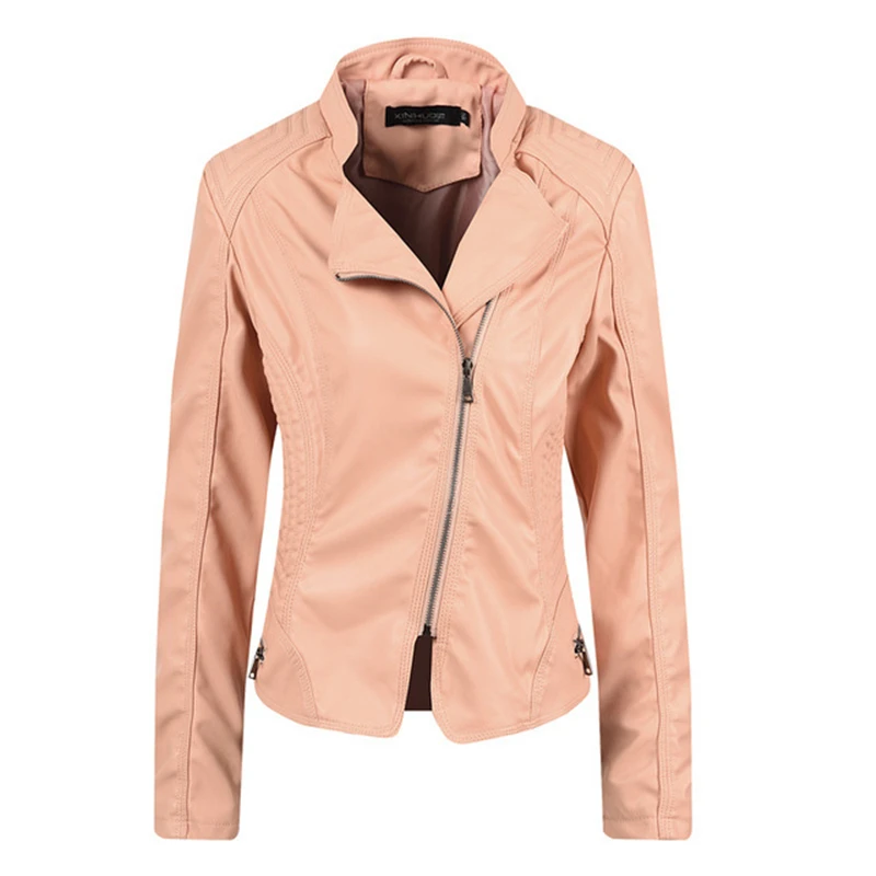 Женская короткая куртка из искусственной кожи черная приталенная мотоциклетная