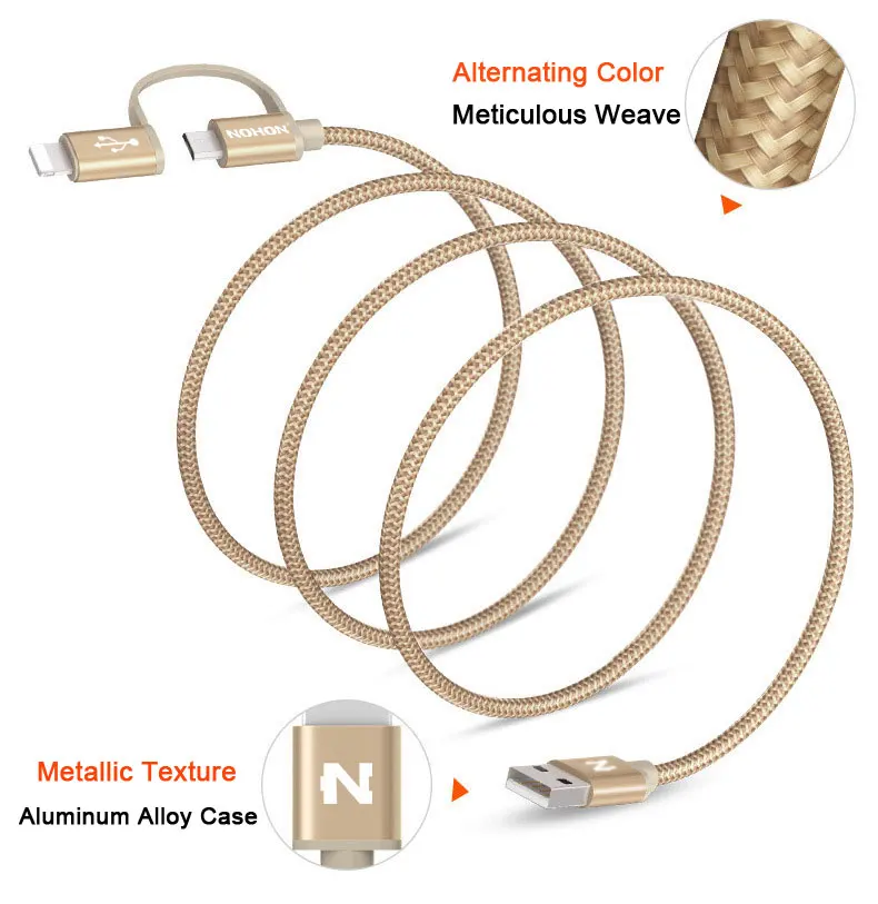 NOHON 2 в 1 Micro 8pin USB кабель для зарядки iPhone 8 7 6 6S Plus 5S iOS 10 9 samsung LG htc Кабели USB для мобильных телефонов