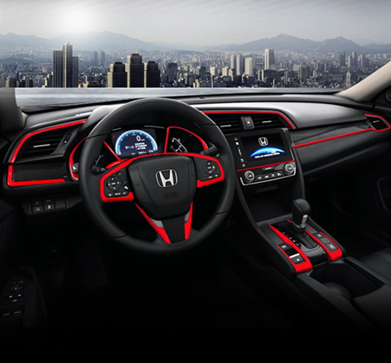 Фортепиано красный Интерьер Литье крышка ABS Decroation крышка планки для Honda Civic 10th LHD стайлинга автомобилей