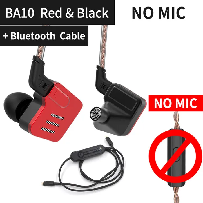 RedBlackNomicBluetoo KZ BA10 гарнитура сбалансированная арматура драйвер 5BA HIFI бас наушники в ухо монитор наушники спортивные шумоподавления металлические наушники - Цвет: RedBlackNomicBluetoo