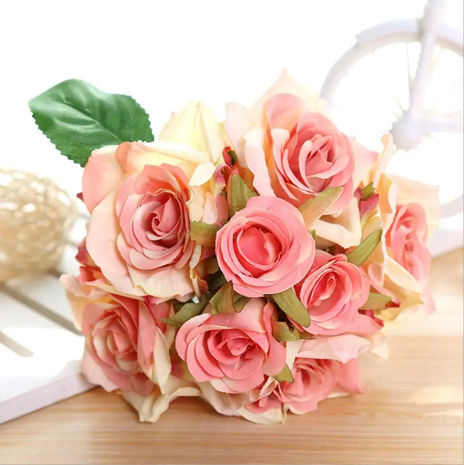 8pcs peach 1 букет искусственных роз, декоративные шелковые цветы, свадебные букеты для свадьбы, вечерние украшения для дома, свадебные принадлежности 1 - Цвет: 8pcs peach