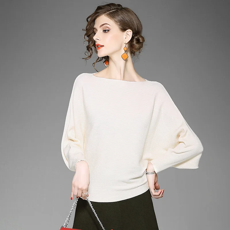 women knitted sweater Women autumn elegant batwing sleeve jumper pull femme Winter casual loose pullover | Женская одежда