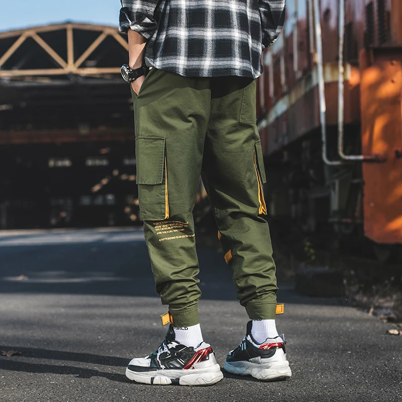 Мужские брюки-карго в стиле хип-хоп повседневные спортивные цвета хаки с