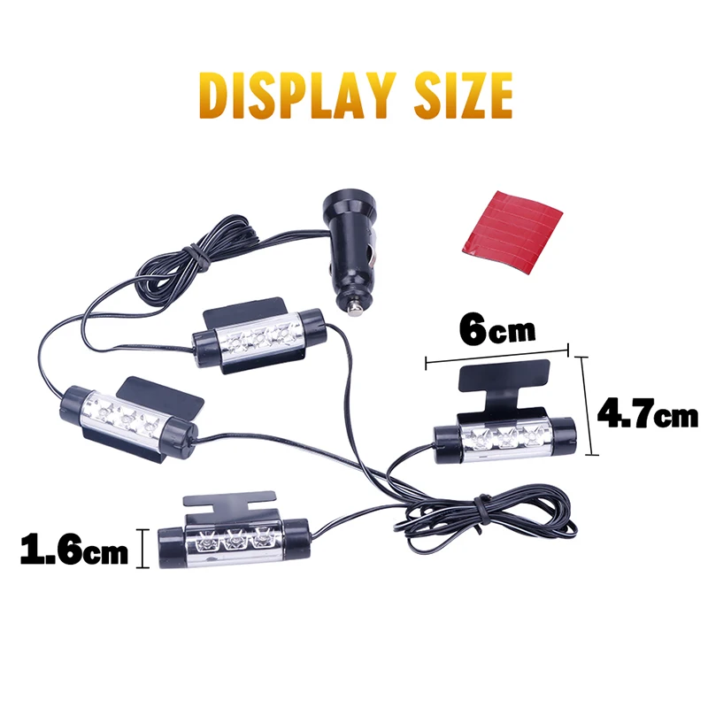 4 x 3 led blue car decorative lights 12v 4-in-1 neon interior light decoration atmosphere lighting lamp | Автомобили и мотоциклы