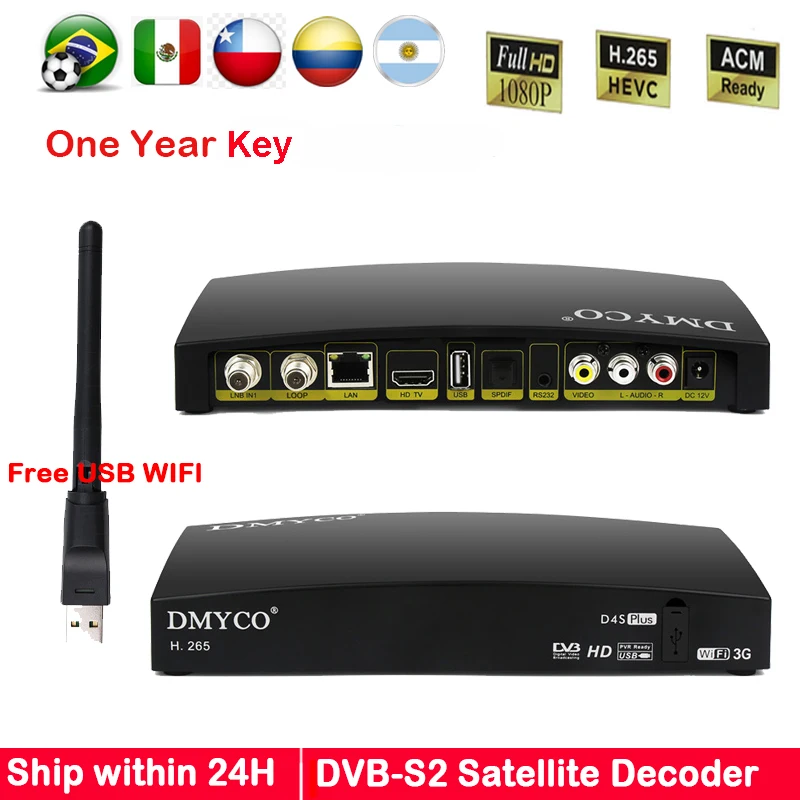 1 год Европа 7 кабелей сервер D4S плюс цифровой спутниковый приемник DVB S2 HD Full 1080P