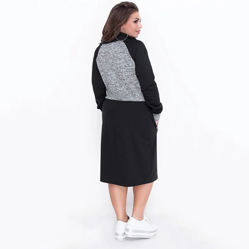 Женское облегающее офисное платье повседневное длинное серое большого размера