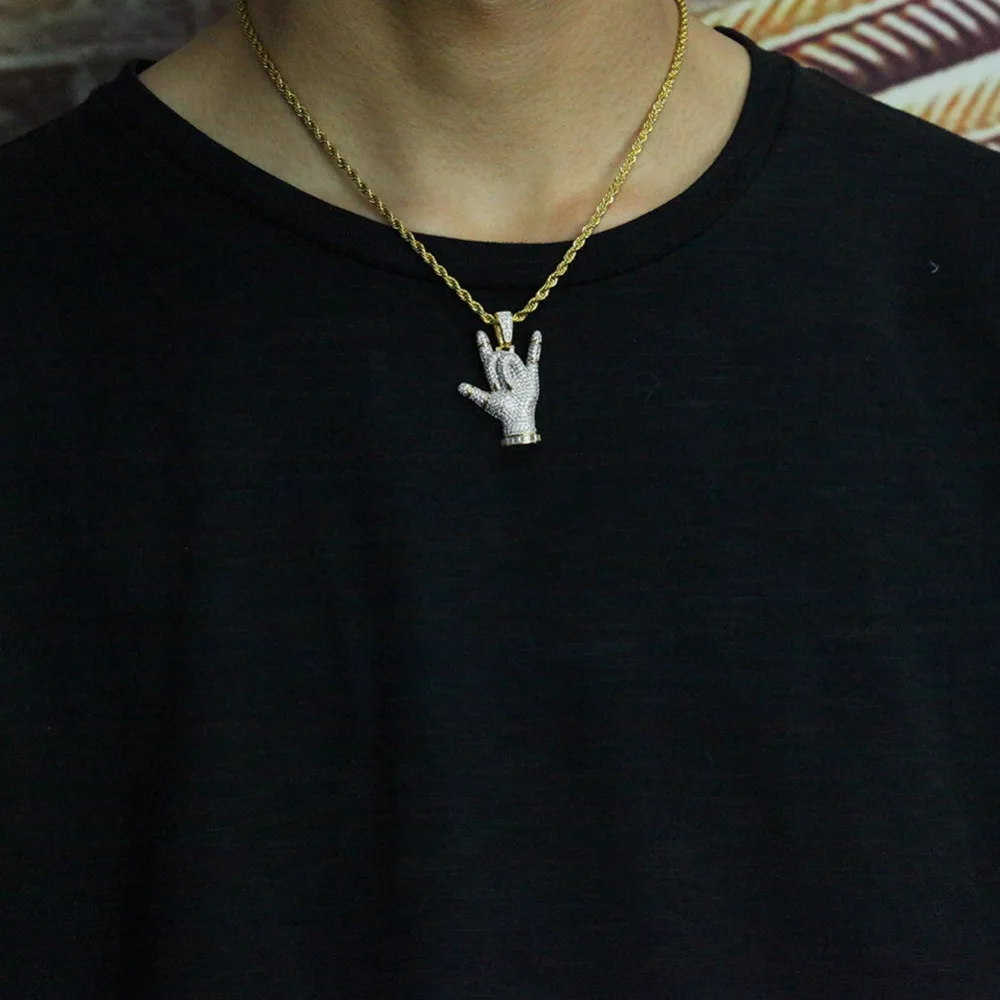THE HIPHOP KING Custom finger love CZ Pendant Necklace Hip Hop Full Iced Out Cubic Zirconia gold sliver Stone | Украшения и