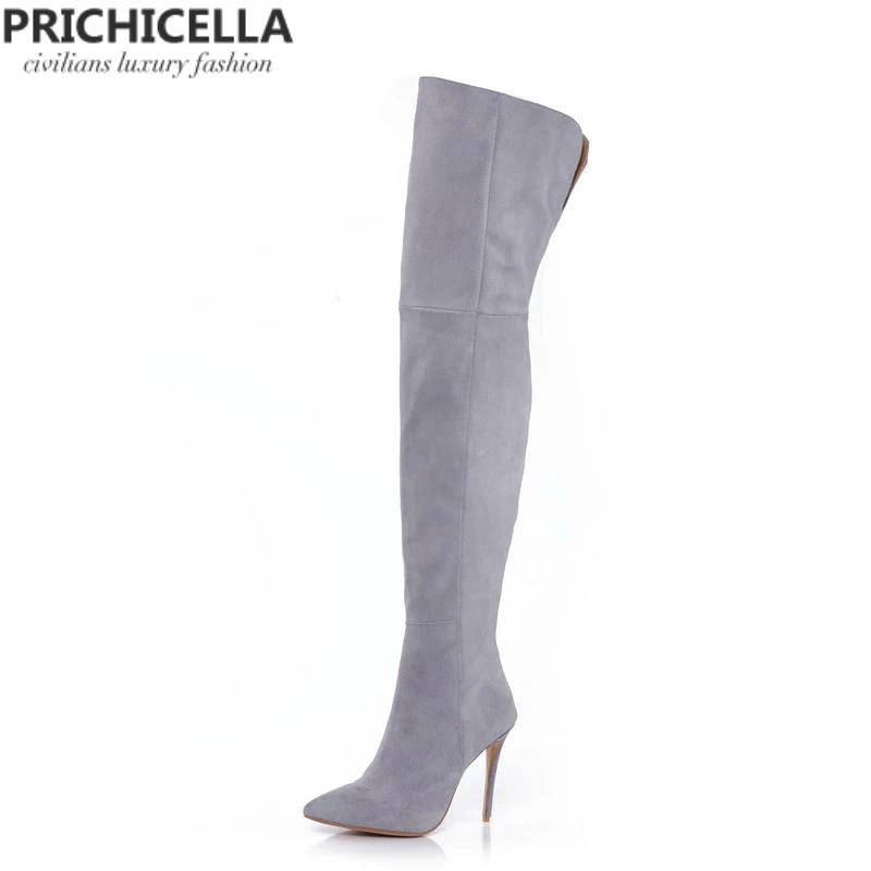 PRICHICELLA/Сапоги до бедра из натуральной кожи; Сапоги выше колена на шпильке с острым носком; size34-42