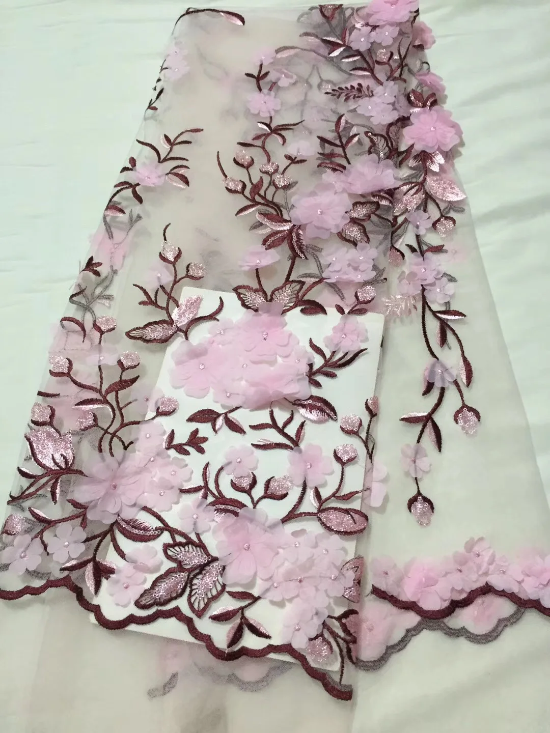 2018 New Style African Lace Fabric Green Pink High Quality 3D Flower French Net Wedding Nigeria Embroidered Party Dress LCD904 | Дом и сад