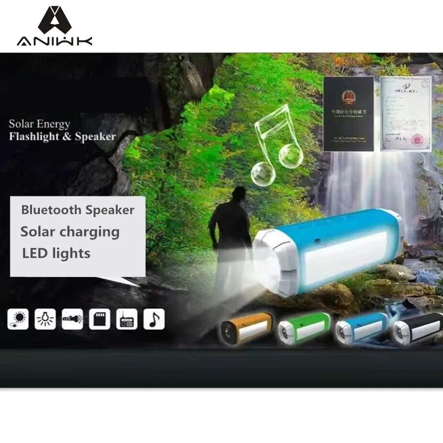 Aniwk Солнечной Bluetooth Динамик Портативный Беспроводной СВЕТОДИОДНЫЙ Фонарик TF