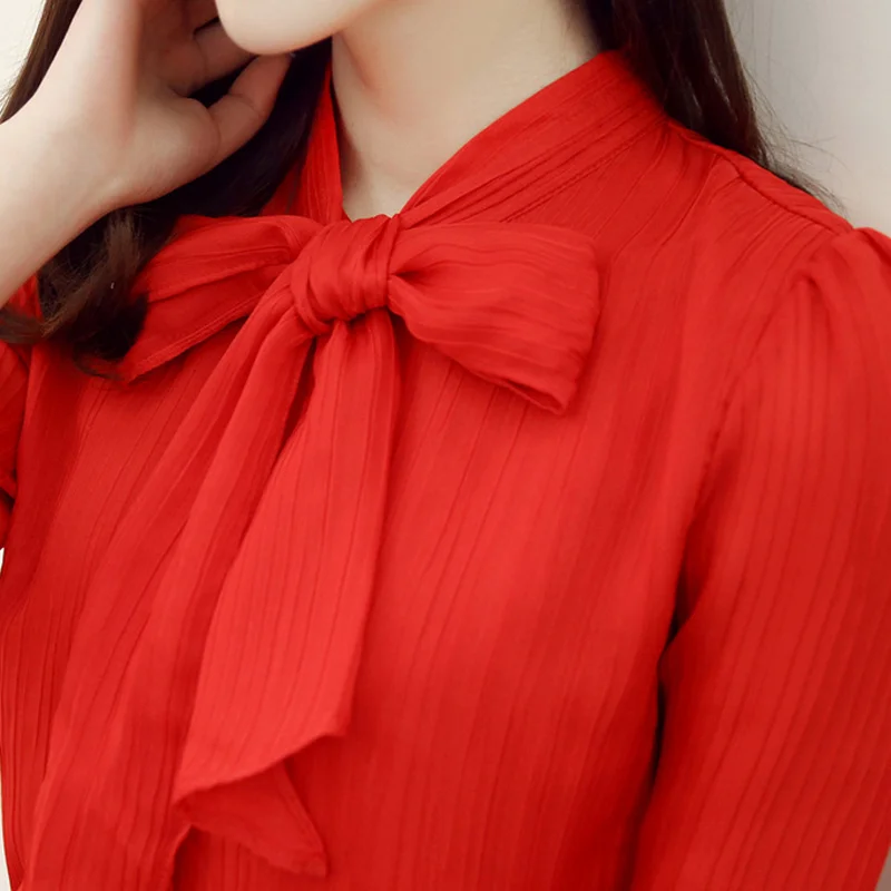 Женская шифоновая рубашка с длинным рукавом и бантом офисная одежда