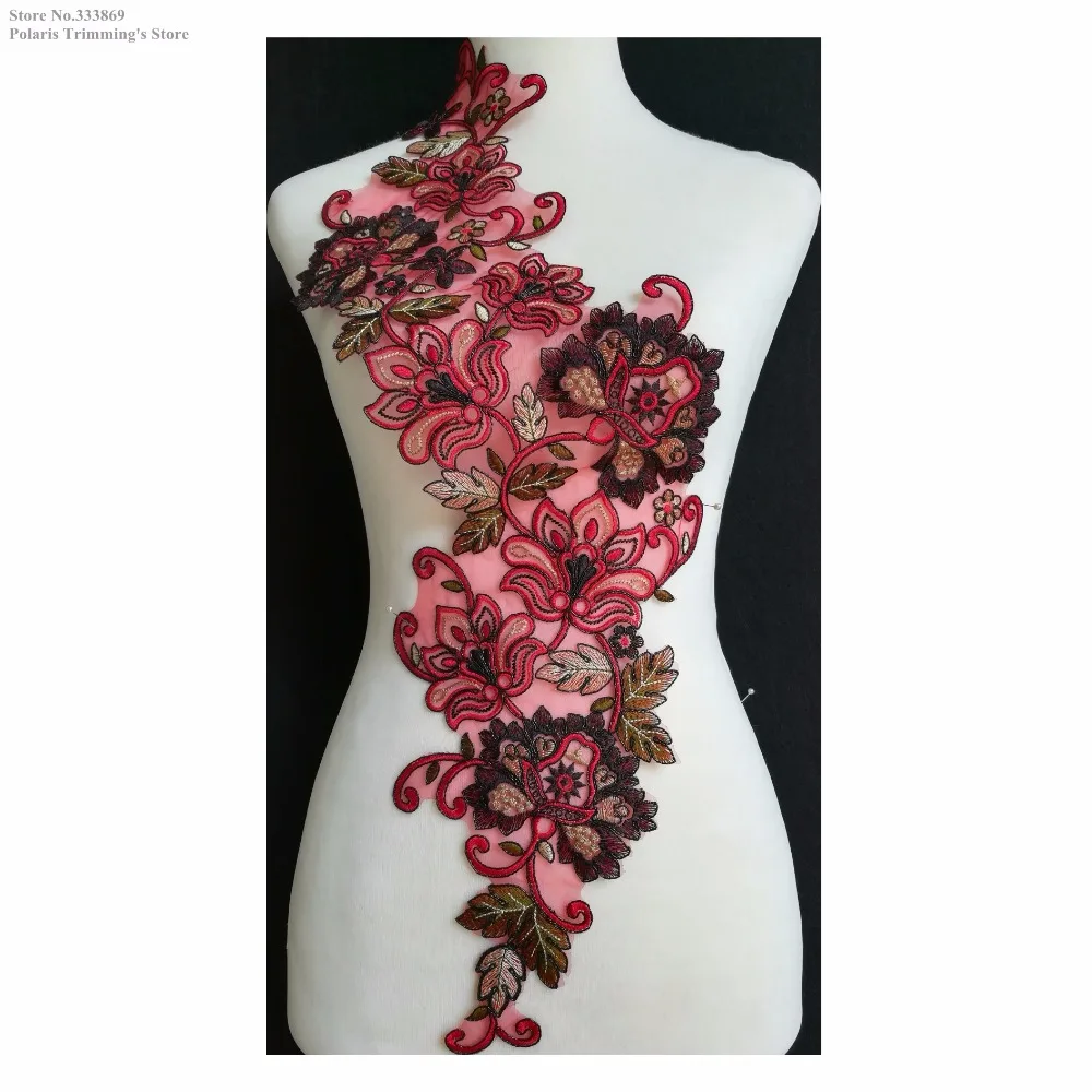 New Red/Black Flower Embroidery Patches Appliques Neckline Collar Dance Costume DECOR DIY Apparel Sewing Fabric PBNC136E | Дом и сад