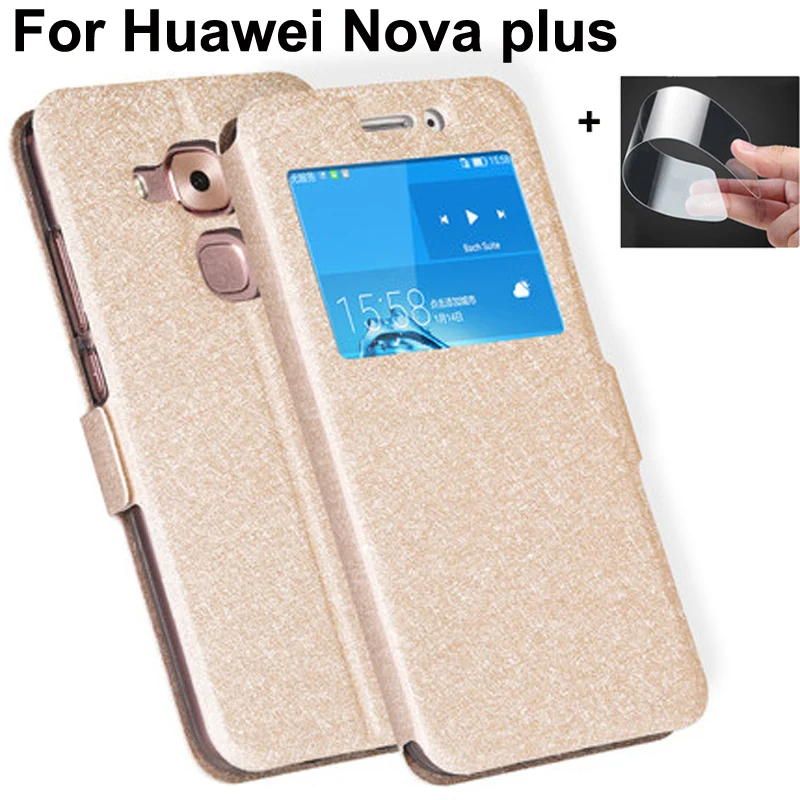 Кожаные флип-чехлы с открытым окошком для Huawei Nova Plus, чехол-бампер для Huawei Nova Plus 5,5 дюйма, искусственная задняя крышка