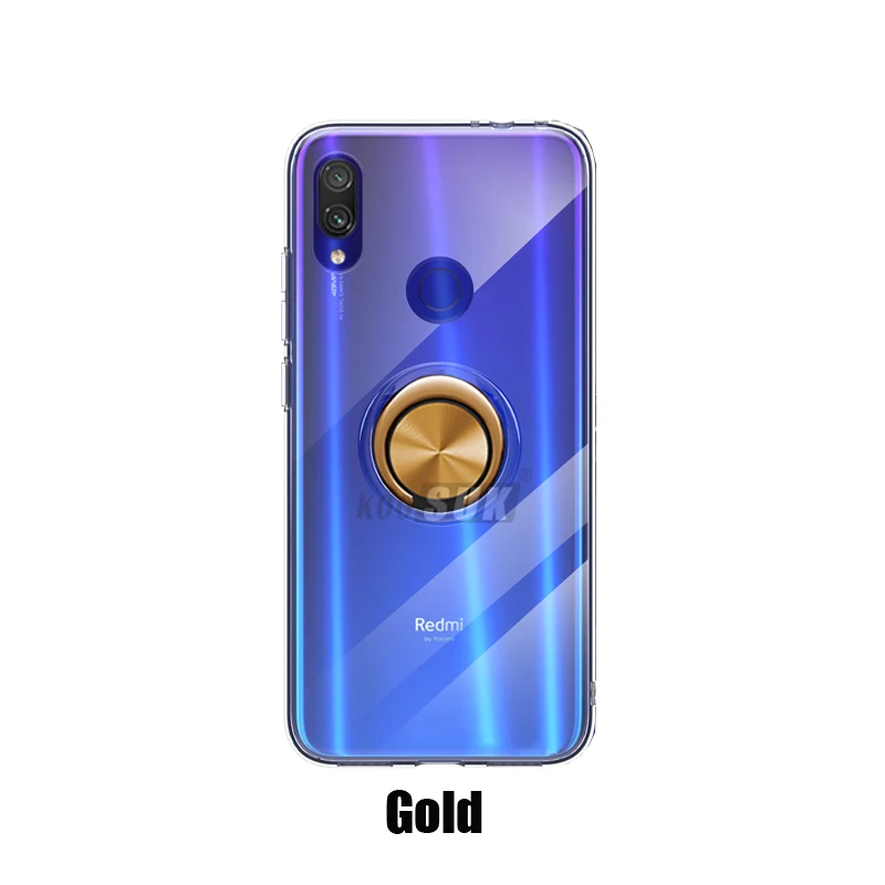 Золотой Для Xiaomi Redmi Note 7 чехол Роскошный прозрачный Мягкая Силиконовая защита из ТПУ кольцо магнетизм телефон оболочка для Redmi 7 Coque - Цвет: Золотой