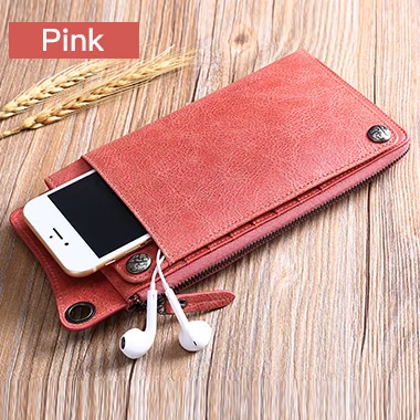 Pink Новая мода бумажник из натуральной кожи кошелек Брендовые женские кошелек Длинный кошелек портмоне Телефон карман для iPhone7S - Цвет: Pink
