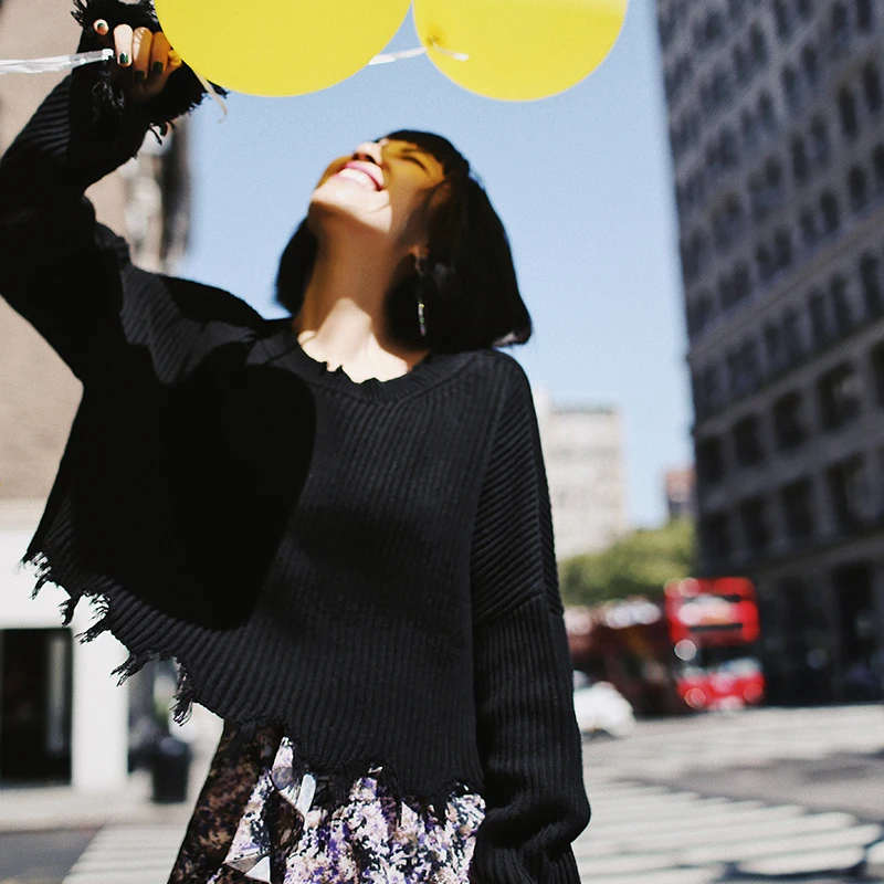 Женский свитер с потертостями Свободный пуловер | Женская одежда