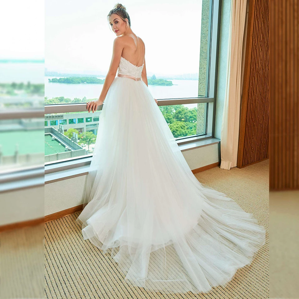 Dressv элегантное бальное платье свадебное без бретелек с коротким шлейфом
