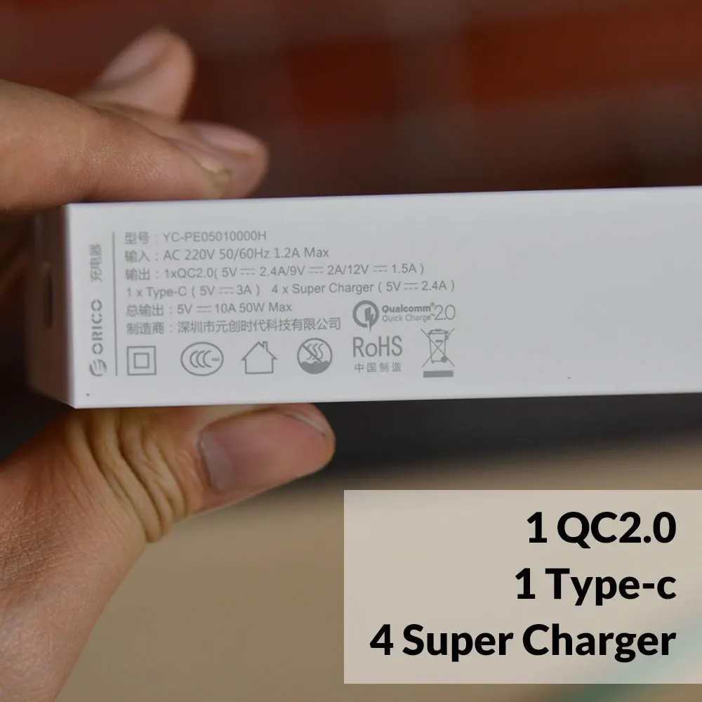 Быстрое зарядное устройство ORICO Type-C QC2.0 6 портов 5V2. 4A 9V2A 12V1. 5A 3.1A для мобильного