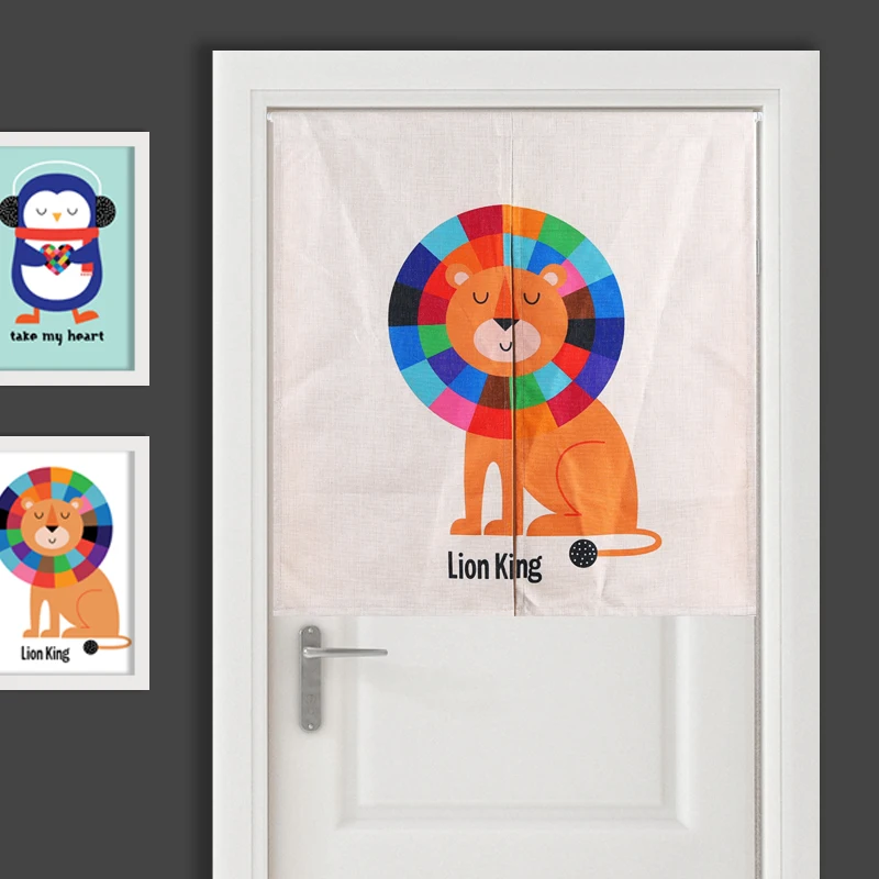 Скандинавский мультяшный животный Слон Сова Лев Пингвин дверь занавеска льняной