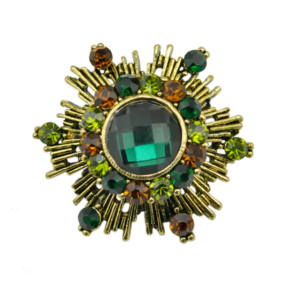 Женская Винтажная брошь в стиле ретро круглая булавка с зеленым кристаллом