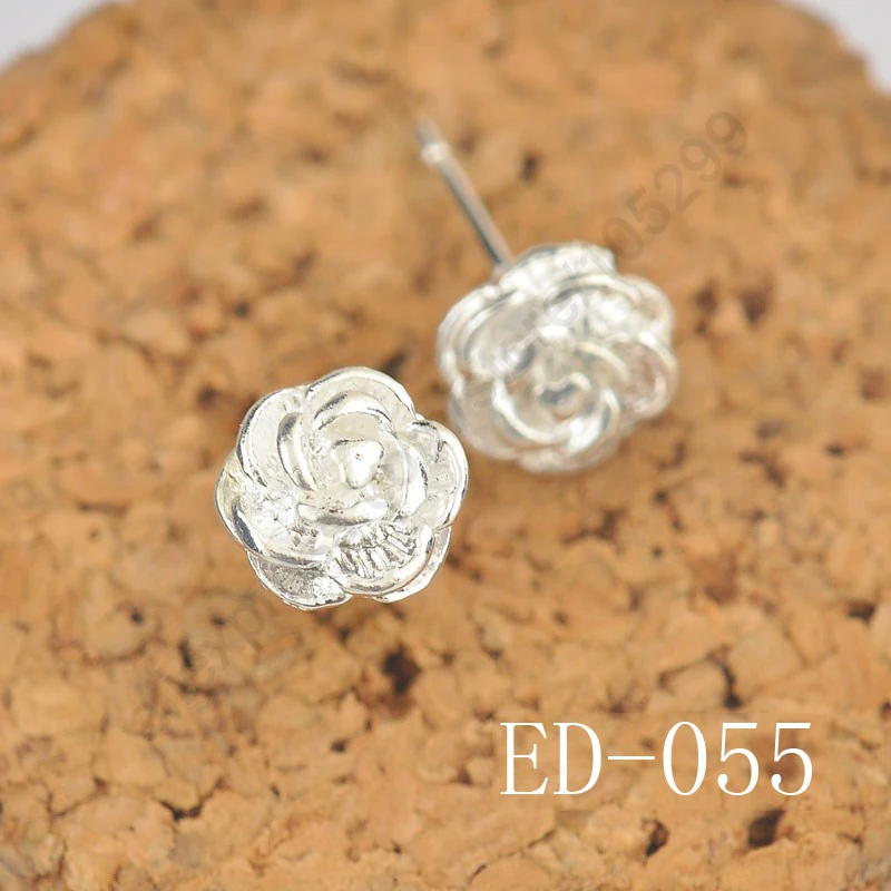 40 шт. Бесплатная доставка серебряные серьги вращающиеся женские розы креативные