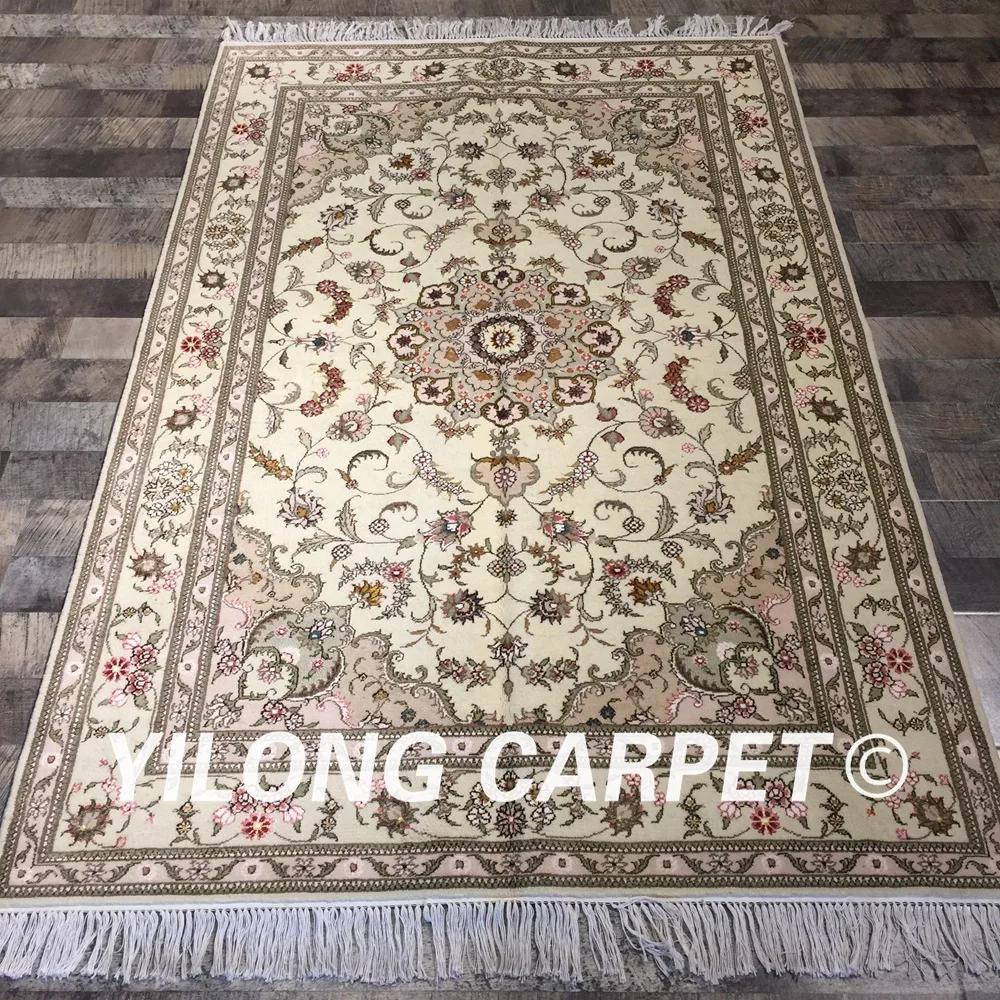 

Yilong 4'x6' turkish design floral living room durable wool silk rug 100% hand knotted wool carpet (WY2092S4x6)