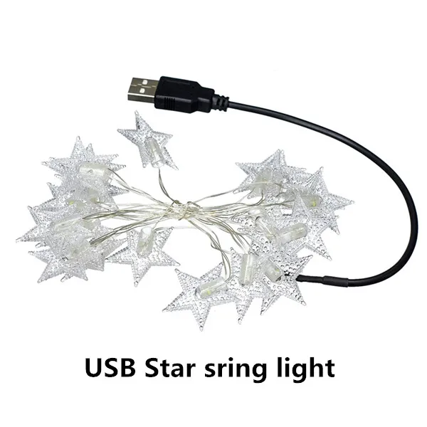 USB string light Светодиодный светильник-гирлянда со звездами s 50 светодиодный светильник на батарейках/Сказочный светильник с usb-питанием для дома, вечерние, рождественские, свадебные, садовые украшения, теплый белый цвет - Испускаемый цвет: USB string light
