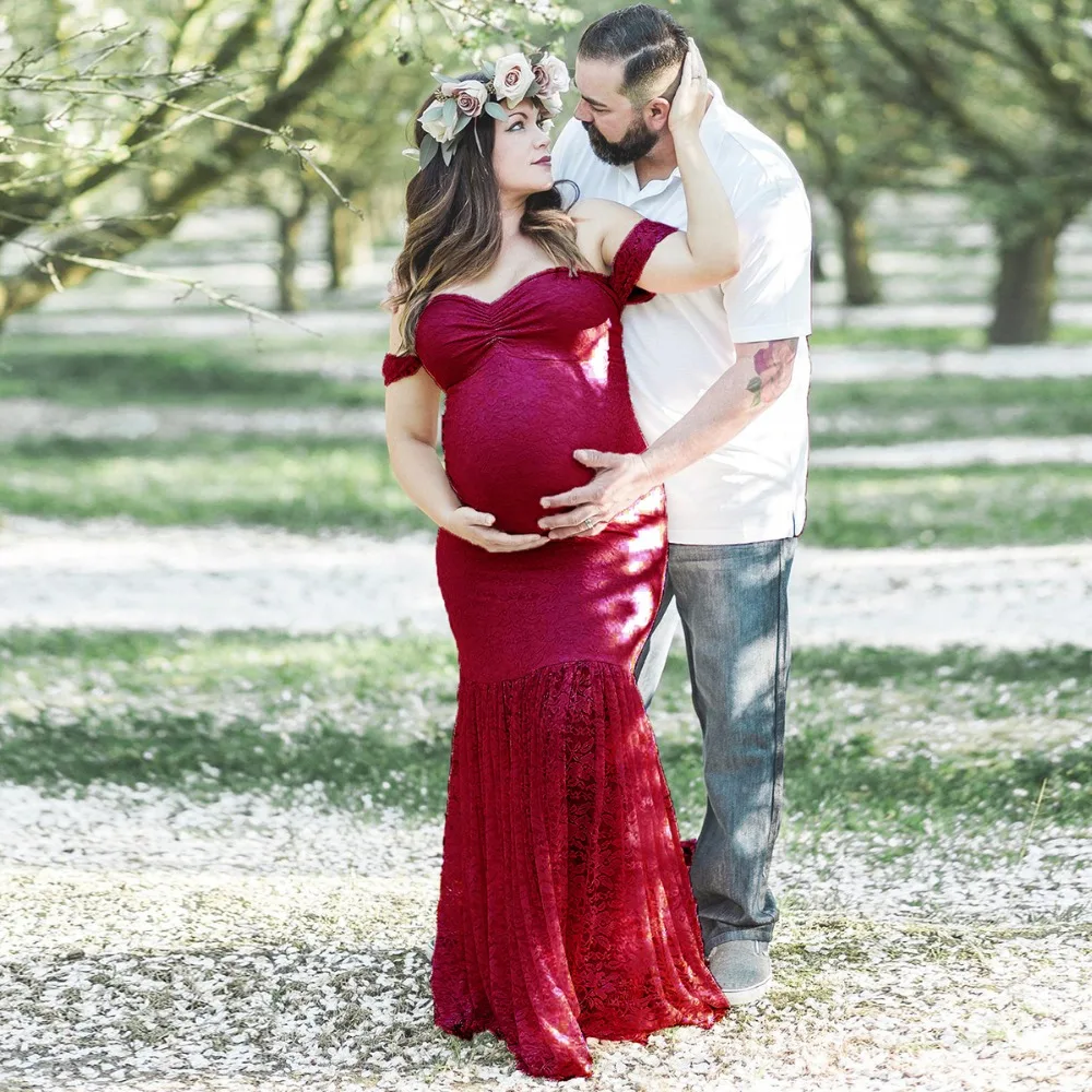 Элегантное кружевное платье с открытыми плечами для беременных женщин вечерние