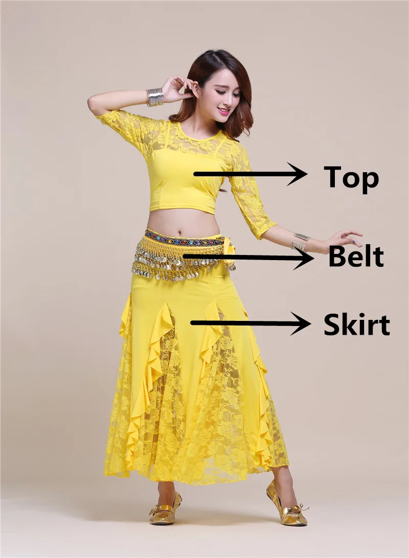 Top Skirt Belt Юбка для танца живота топ Золотая монета Пояс Цыганское Платье индийская Одежда Талия цепь Восточный танец живота Болливуд костюм набор для женщин - Цвет: Top Skirt Belt