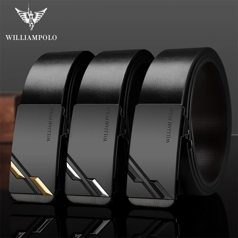Williampolo 100% Genuine Leather Men belt Luxury Brand Designer Leather Automatic Buckle Waist Young men Fashion Design Belt