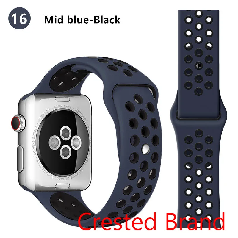 darkblue black 16 Силиконовый ремешок для Apple watch band 42 мм 38 мм iWatch 4 band 44 мм 40 мм браслет часы correa резиновый ремешок для часов Apple watch 4 3 2 1 - Цвет ремешка: darkblue black 16