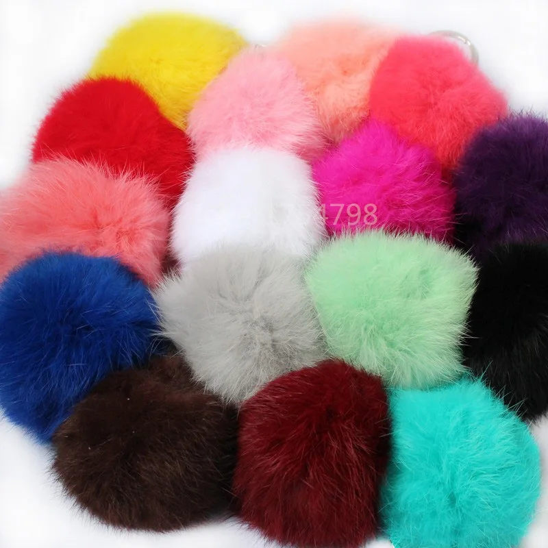 Кролика помпон брелок для ключей с натуральным мехом шаром помпоном цепочкой