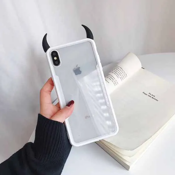 c Прозрачные чехлы LOVECOM Devil Horn для iPhone 11 Pro Max XS Max XR X 6 6S 7 8 Plus, акриловая задняя крышка, чехол, подарки - Цвет: c