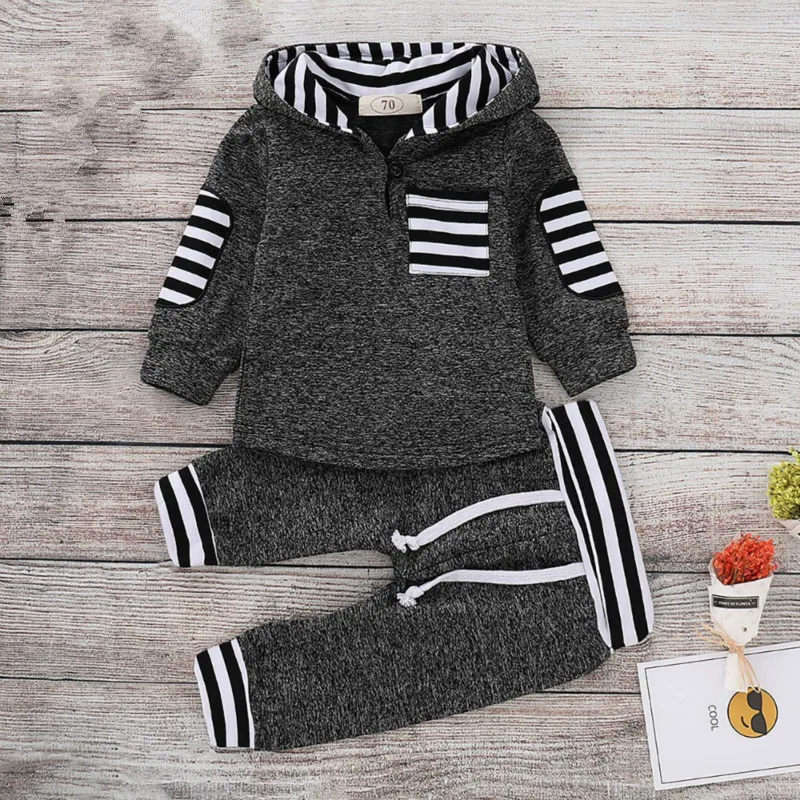 Одежда для новорожденных мальчиков, Детская толстовка с капюшоном, осенне-зимний клетчатый костюм из двух предметов