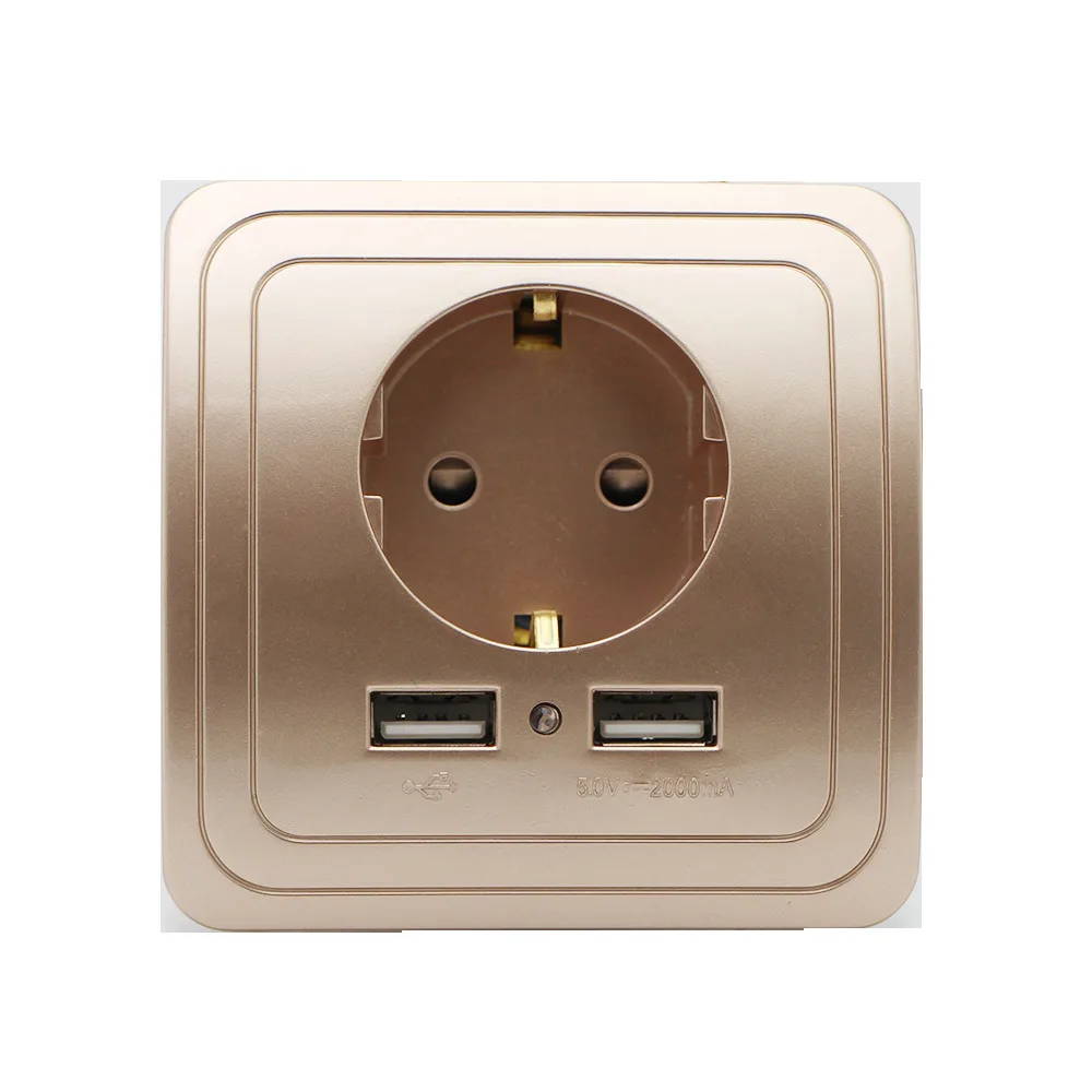 Champagne EU Plug Умный дом, настенный сенсорный выключатель, Eu/uk и Eu, штепсельная розетка, двойной Usb переключатель, Кристальное стекло, 1, 2, 3 банды, 1 способ для стены - Цвет: Champagne EU Plug