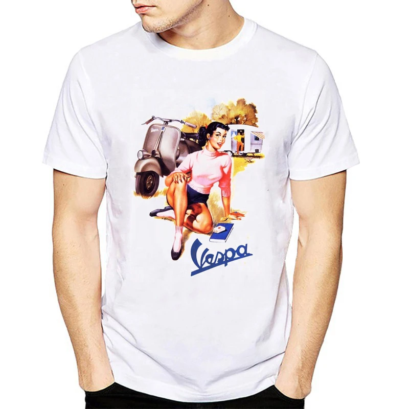 Винтажная Футболка Vespa Girl Riders для мужчин мотоцикл футболка с изображением scooter