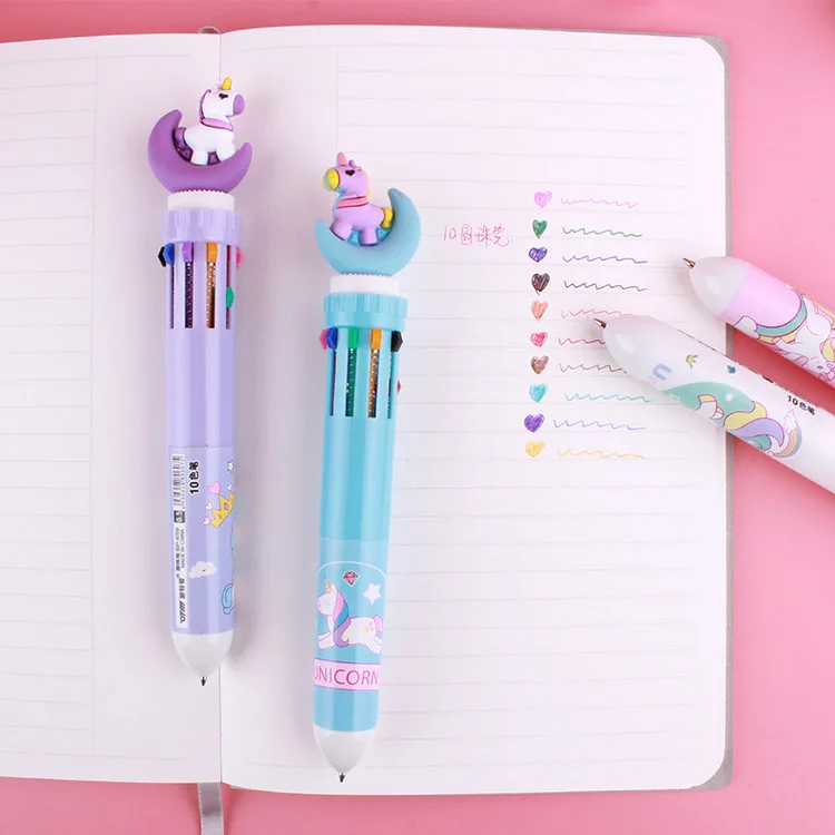Мультяшная шариковая ручка с рисунком единорога Kawaii кремнезема Радуга 3 цветные чернила шариковые ручки для письма детям студентам подарок креативные канцелярские принадлежности
