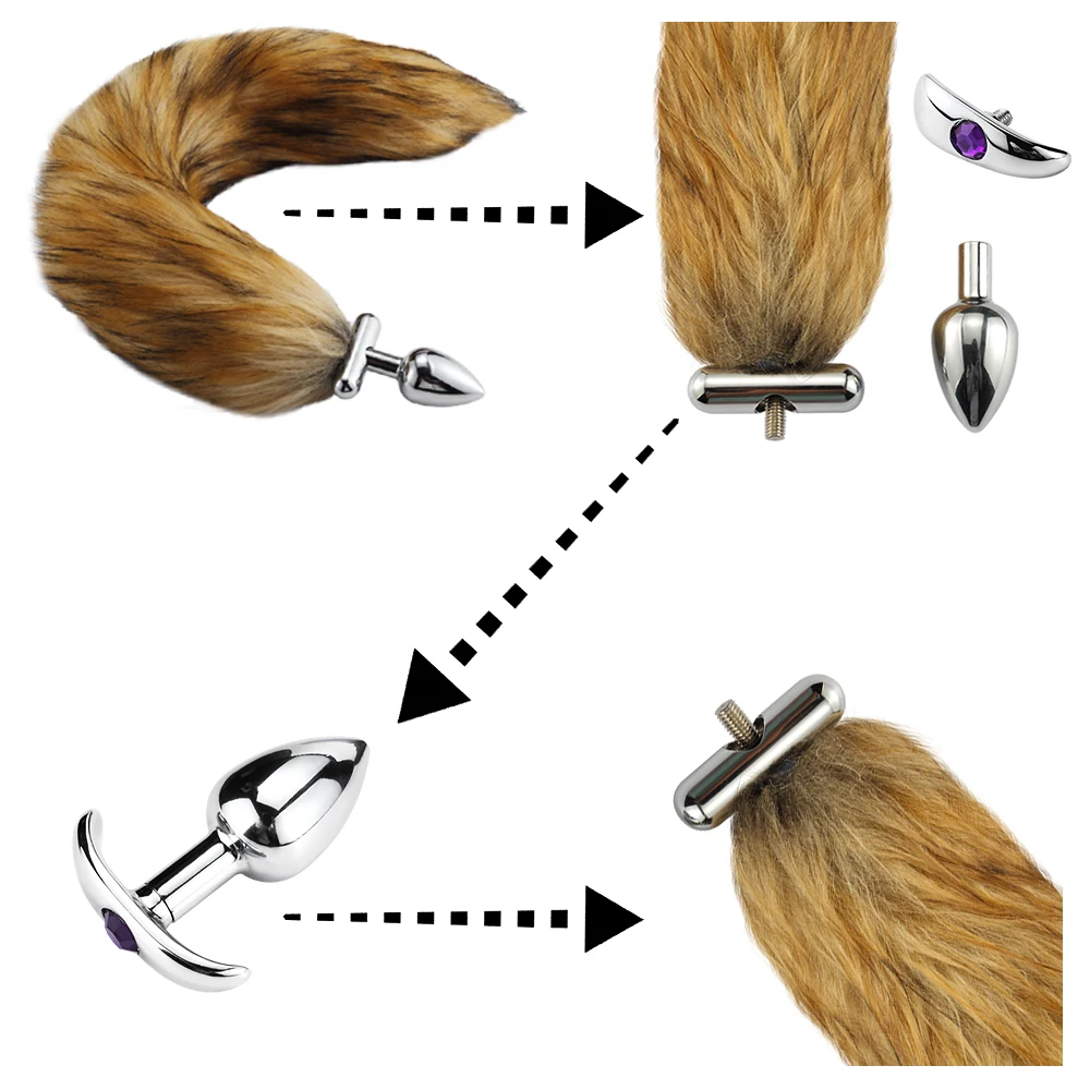 SM Cosplay Adjustable Fox Tail and Cat Ear Aluminium Alloy Butt Plug Artificial Wool 8 Color for BDSM | Красота и здоровье
