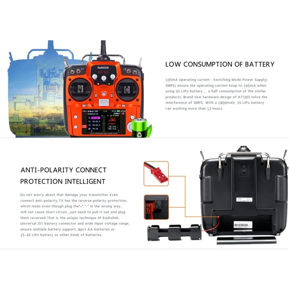Радиоуправляемый передатчик AT10II 2 4G 12CH с R12DS приемником RPM-01 модуль возврата