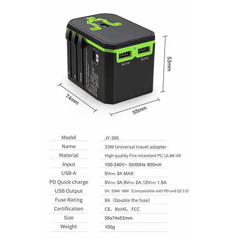 Международный Универсальный дорожный адаптер 18 Вт PD зарядное устройство для Iphone