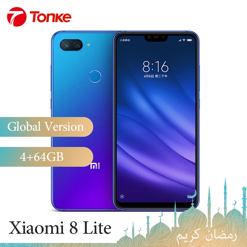 Глобальная версия Xiaomi Mi 8 Lite 4 Гб ОЗУ 64 ПЗУ 6 26 &quot19:9 Нотч полный экран Snapdragon 660 AIE