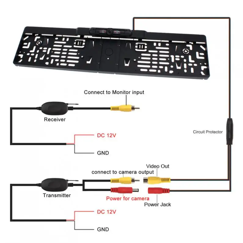 IR Night Vision EU Car License Plate Frame Rear View Camera + 2.4G Wireless Video Transmitter Receiver Auto Parking | Автомобили и