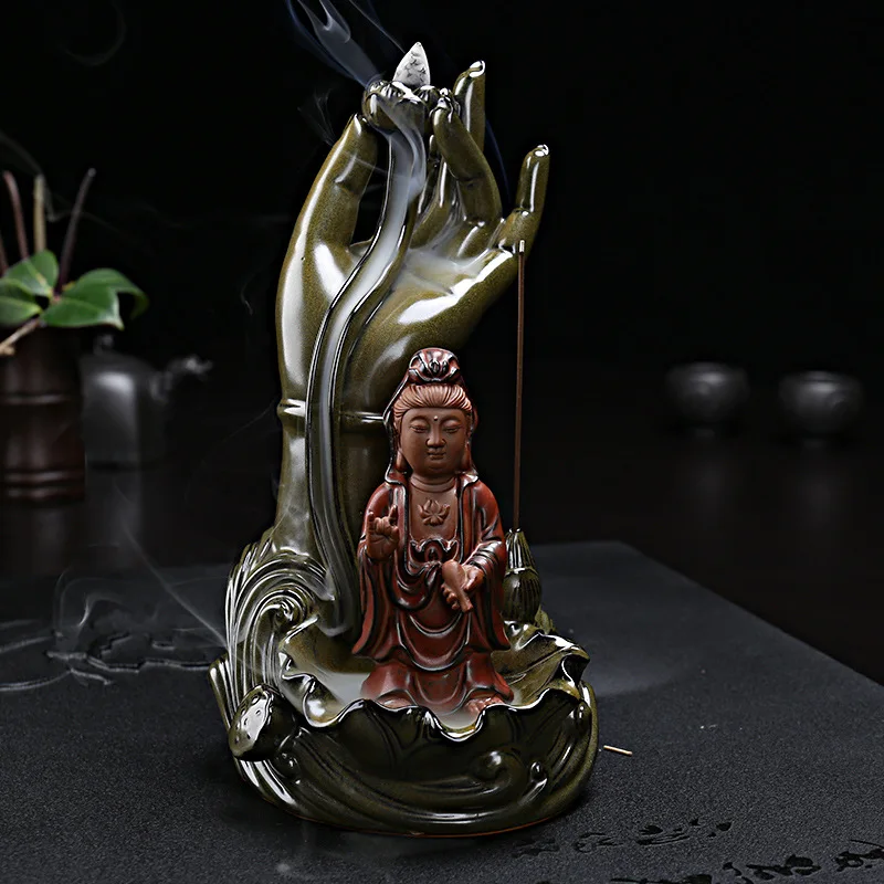 Новые благовония бергамот Backflow курильница с Буддой гуанинь Лотос горелка