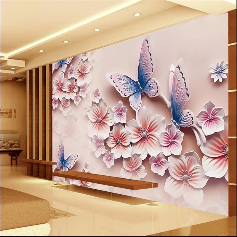 

beibehang papel de parede 3D photo wallpaper for walls 3 d Relief murals TV backdrop butterfly orchid flowers mural wall paper
