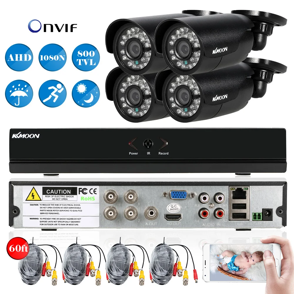 KKmoon 4CH 800TVL система видеонаблюдения наружная 4CH 960H D1 DVR 4 шт. Водонепроницаемая ИК камера безопасности домашнее видеонаблюдение 4 шт. кабели