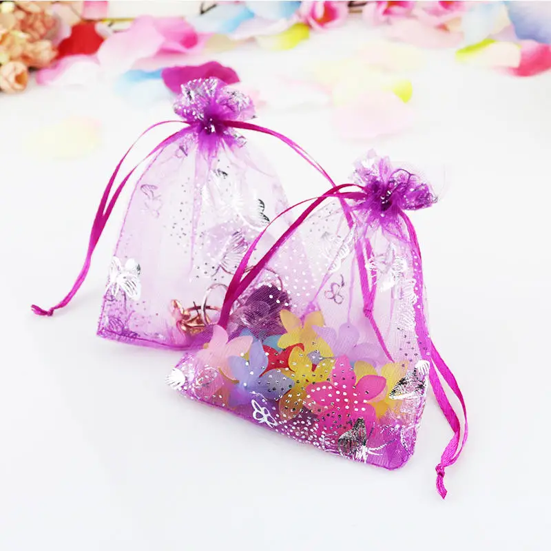 

7x9 см (2,7 "x 3,5") 100 шт ярко-розовая из органзы сумка бабочка упаковка для свадебных украшений маленькая сумка на кулиске из органзы Подарочная с...