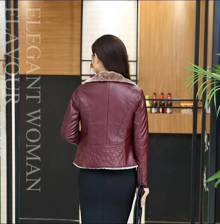 Зимняя кожаная куртка кожаное пальто Корейская популярная Толстая теплая