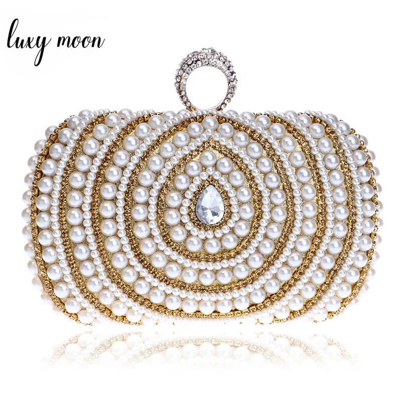 

Diamonds Finger Ring Female Clutch Bag Fashion Women Wedding Purse Gold Chain Shoulder Handbag Pearl Beaded Party Clutch ZD1243