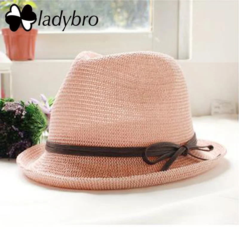 002 Ladybro Летняя женская соломенная шляпа Панама шляпа женская шляпа от солнца с бантом Кепка Женская пляжная шапочка для путешествий Fedora Chapeu Feminino Sombrero Femme - Цвет: 002
